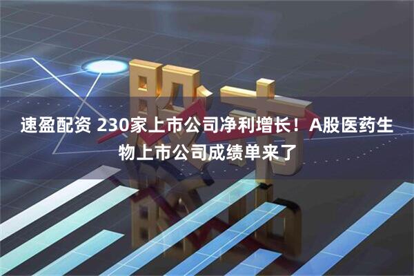 速盈配资 230家上市公司净利增长！A股医药生物上市公司成绩单来了