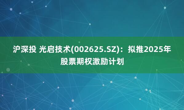沪深投 光启技术(002625.SZ)：拟推2025年股票期权激励计划